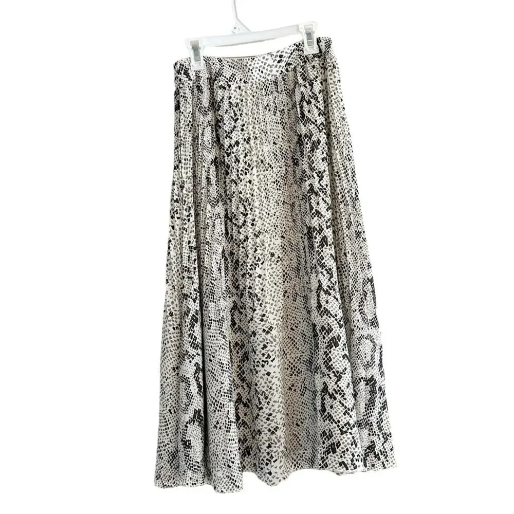 J Crew Pleated Midi Skirt AL202 Black Cream Snakeskin Python Animal Print Size 0